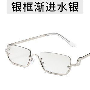 Lunettes de soleil rectangulaires sans monture UV400, style hip-hop, unisexe, protection solaire pour adultes - Product Image 3