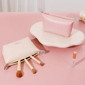 Bolsa de maquiagem para viagem com zíper portátil para mulheres, bolsa de pincéis para armazenamento de cosméticos, novidade de 2024