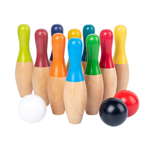 Juego de bolos de patio de madera para familiares y amigos para niños y adultos, bolos y bolas de madera dura para diversión en el patio trasero - Product Image 2