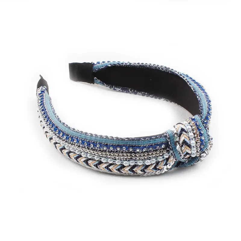 WD-B34 Wholesale Fashion Hairbands Ethnic Knotted Headband Diamond Pearl Wash Face Hairbands