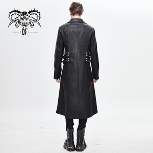CT147 Devil fashion simmetrico punk rock nero zipper up cappotto lungo da uomo in pelle - Product Image 3