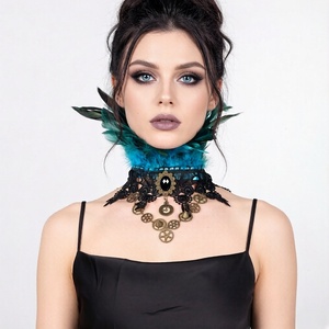 قلادة ريش قوطية عتيقة الطراز متعددة الألوان بتصميم ستيمبانك للحفلات التنكرية والكرنفالات والفعاليات - Product Image 5