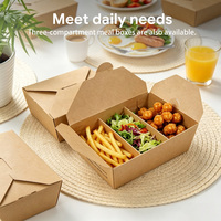 Boîte en papier kraft jetable et compostable, sac biodégradable en bagasse, conteneur alimentaire pour poulet et frites, boîte en papier