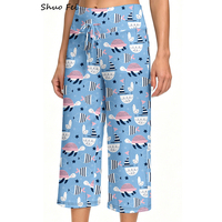 Pantalon large court ultra doux pour femme, imprimé bleu vif tortue océanique, taille haute, effet ventre plat, idéal pour le yoga, la détente et le quotidien