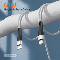 Cable de Datos USB Magnético Tipo C de 60W con Carga Rápida, Trenzado y Blindado, 1M de Longitud, Conductor de Cobre Puro para Auriculares y Móviles