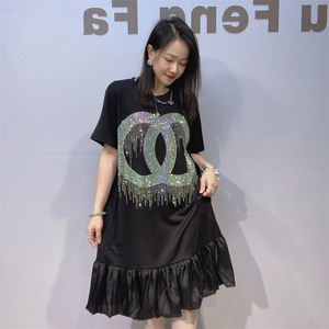 Abito da donna casual elegante a trapezio in poliestere e cotone, ampio e confortevole, <span class=keywords><strong>taglie</strong></span> forti, con volant e pizzo, stile europeo-americano - Product Image 5