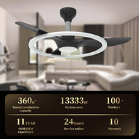 Ventilateur de plafond moderne de luxe 52 pouces à moteur DC dimmable avec télécommande pour usage hôtelier, doté d'un éclairage électrique en plastique