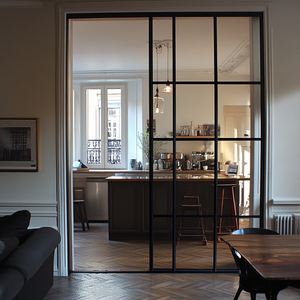 <span class=keywords><strong>Porte</strong></span> coulissante en verre rétro française à deux rails en alliage d'aluminium <span class=keywords><strong>Rail</strong></span> de suspension à trois maillons pour cloison de salon de cuisine - Product Image 5