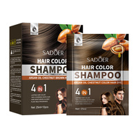SADOER Teinture capillaire semi-permanente couleur châtain à l'huile d'argan 4-en-1 en sachet 25mlX10Pcs Crème colorante rapide pour adultes Vente en gros