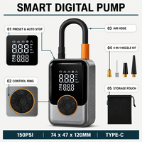 Cordless Tire Inflator 150PSI Portable Air Pump with Power Bank Digital Display Auto Shut Off 12V DC for Car Motorcycle Bicycle
