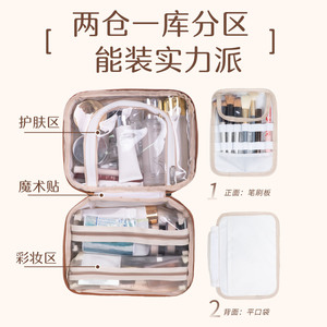 กระเป๋าเครื่องสำอางนานบูโดว์ความจุขนาดใหญ่กันน้ำสำหรับเดินทางสีทึบพร้อมหูหิ้วนุ่ม - Product Image 5