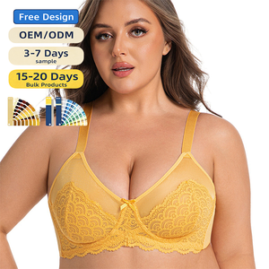 Sujetador de encaje sexy ultrafino de talla grande, estilo europeo-americano, bralette transpirable con aros de memoria, lencería <span class=keywords><strong>sin</strong></span> forro al por mayor - Product Image 1