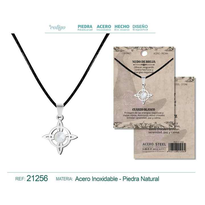 Witch's Knot Pendant with White Quartz - Cross Protection Jewelry