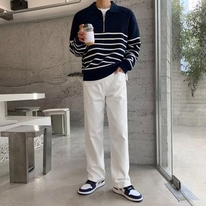 Sweat-shirt décontracté rayé de style polo pour hommes, <span class=keywords><strong>pull</strong></span> tricoté haut de gamme et exclusif pour hommes avec col - Product Image 2