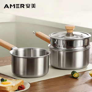 Set di Pentole e Padelle in Acciaio Inox SUS304 di Alta Qualità, Design Moderno e Minimalista con Manici in Legno per Cucina a Induzione - Product Image 3