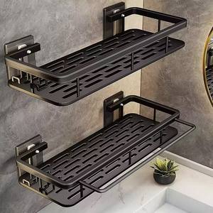 Bathroom Space Aluminum Black Storage Holder Bath Shower Kitchen Wall Toilet Shampoo No Drill Aluminium Square Shelf