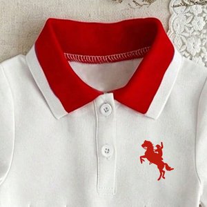 Abito Polo <span class=keywords><strong>Bianco</strong></span> a Maniche Lunghe per Bambina Stile Preppy con Bordo Rosso, <span class=keywords><strong>Vestito</strong></span> Casual per Tutte le Occasioni, Personalizzabile - Product Image 3