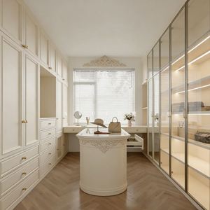 Armoire en bois massif blanc classique Balom avec portes en verre, dressing de luxe, meubles de chambre à coucher élégants à la française - Product Image 3