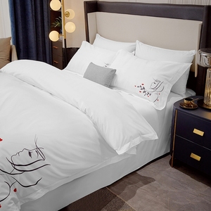 Conjuntos de Capa de Edredom de Algodão Personalizados com Logotipos Bordados para Hotel, Conjuntos de Roupa de Cama Bordada para Hotel, Tamanhos Solteiro, Queen e King - Product Image 4