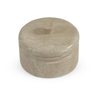 Boîte ronde en travertin beige avec couvercle