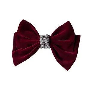 Wholesale Customized Women Wedding Black Hair Clip Bow Bridal Red Velvet Hair Bow