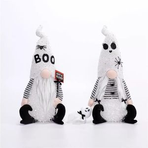 Juego de 2 gnomos de peluche iluminados para Halloween, decoración adorable con rayas blancas y negras para fiestas de otoño - Product Image 5