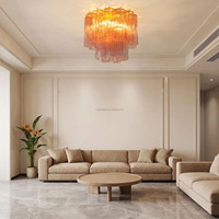 Plafonnier en verre tubulaire côtelé rose de style médiéval français, soufflé à la main et électroplaqué, pour chambre, salle à manger, villa, décoration intérieure