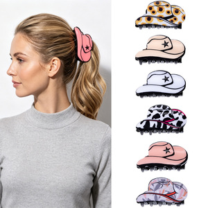 Fermaglio per capelli in acrilico con stampa leopardata retrò, stile western, per coda di cavallo, per donna, alla moda, con cappello da cowboy - Vendita all'ingrosso - Product Image 2