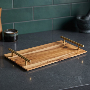 Bandeja de Servicio Desechable Ecológica de Madera para Hotel, con Asas de Latón Hechas a Mano, Diseño Rectangular Decorativo, Grande para el Hogar - Product Image 1