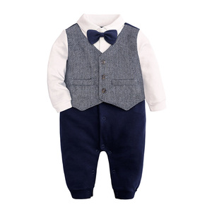 Combinaison de cérémonie élégante pour nouveau-né garçon 2021, style gentleman, à manches longues, avec nœud papillon, tenue de smoking, vêtements pour bébé de 0 à 24 mois - Product Image 3