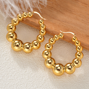Pendientes de Aro de Bola Chapados en Oro de 14k de Cobre de Alta Calidad Estilo Bohemia para Mujer - Product Image 1