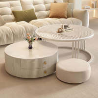 Table basse moderne en bois style crème, nouveau modèle 2025, mobilier de maison haut de gamme de luxe léger, idéale pour salon, extensible avec rangement