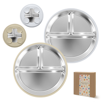 Vente en gros de plaques en acier inoxydable de haute qualité pour enfants aspiration au micro-ondes antidérapant plat de sevrage à LED durable pour bébé
