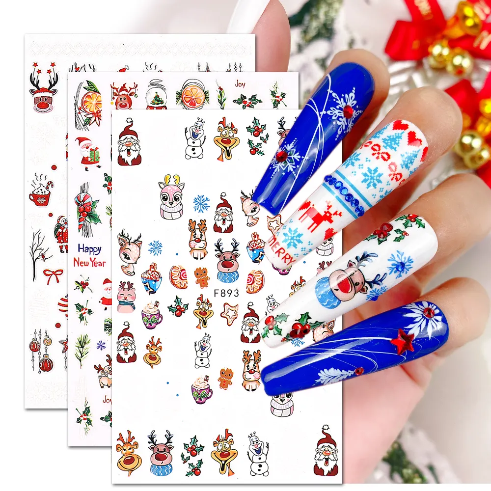 1Pc Weihnachten Nagel Aufkleber Schneeflocke Tattoo Abziehbilder Cartoons Muti-Muster Neujahr Halloween Nail Art Aufkleber für Maniküre