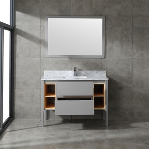 Minimalist Grey Freestanding Bathroom Vanity Marble Wash Basin Cabinet with Grey Frame <b>Mirror</b> for Home Apartment Renovation - Product Image 2