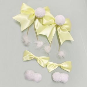 Yellow Satin Bow Headdress With Pom Poms One Size For Party Anime Cosplay - Product Image 1