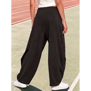Custom <b>Women's</b> Baggy Wide Leg Track Pants High Waisted Elastic Barrel <b>Trousers</b> <b>With</b> <b>Pockets</b> Casual Gym Wear Summer Spandex - Product Image 3