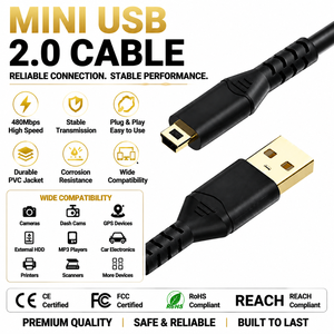สายดาต้า Mini USB 2.0 แบบ AM ต่อ Mini B 5 พิน ความยาว 0.5 เมตร สายถักป้องกันสัญญาณรบกวน ความเร็วสูง สำหรับกล้องดิจิตอลและเครื่องเล่น MP3/MP4 - Product Image 1
