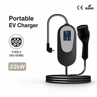 Station de recharge portable pour véhicules électriques 22 kW 380 V Type 1 2 GBT 3 phases 32 A, courant réglable pour l'été en extérieur, prise européenne