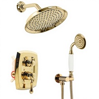Système de douche pluie antique de 9 pouces avec douchette vintage, kit de finition avec vanne inverseur 2 voies, corps en laiton massif non revêtu