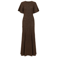 Robe midi en tricot à manches courtes pour femmes, élégante, ornée de diamants, col rond, taille cintrée, longue robe avec boutons