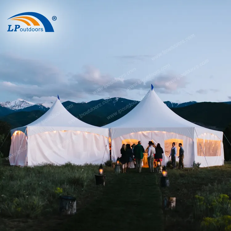 خيمة عرض دعائي بإطار من الألومنيوم 40 قدمًا من Dia خيمة عرض تجاري ذات إطار على شكل سداسي ذات قمم عالية مناسبة للمعارض الخارجية