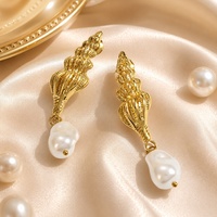 Boucles d'oreilles tendance SUMMLY en forme de coquillage texturé avec perles, étanches, en acier inoxydable plaqué or 18 carats, bijoux de mode pour femmes