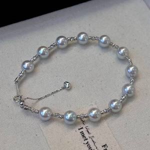 Natural 4-5mm to 8-9mm Freshwater Pearl Earrings Platinum Grey <b>Linen</b> <b>Set</b> with 925 Silver Needle Imported From Japan - Product Image 4