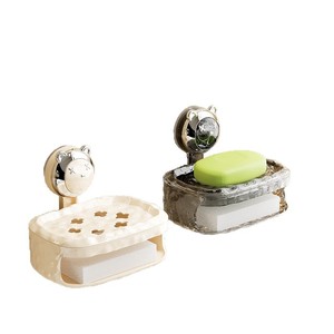 Wall Mounted Suction Cup Soap Dish Oval Plastic Double Layer For Bathroom Toilet Vanity Storage - Product Image 5