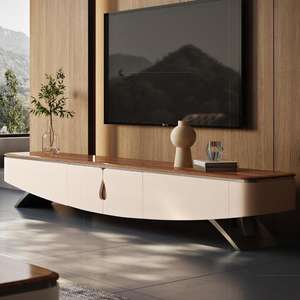 JINS-Meuble de télévision en marbre de luxe, couleur naturelle, table basse en marbre avec pieds en métal - Product Image 6