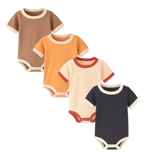Mono de Bebé Siamés de Algodón 100% Personalizado al por Mayor, Unisex, Informal, de Manga Corta, con Cierre de Botones a Presión, Color Sólido, para Bebés - Product Image 3