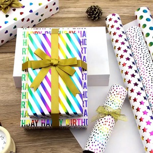 Happy Birthday Theme Gift <b>Wrap</b> Craft <b>Paper</b> <b>Roll</b> Double Sided PE Coated Metallized Recyclable Eco-Friendly 100GSM Packaging - Product Image 2