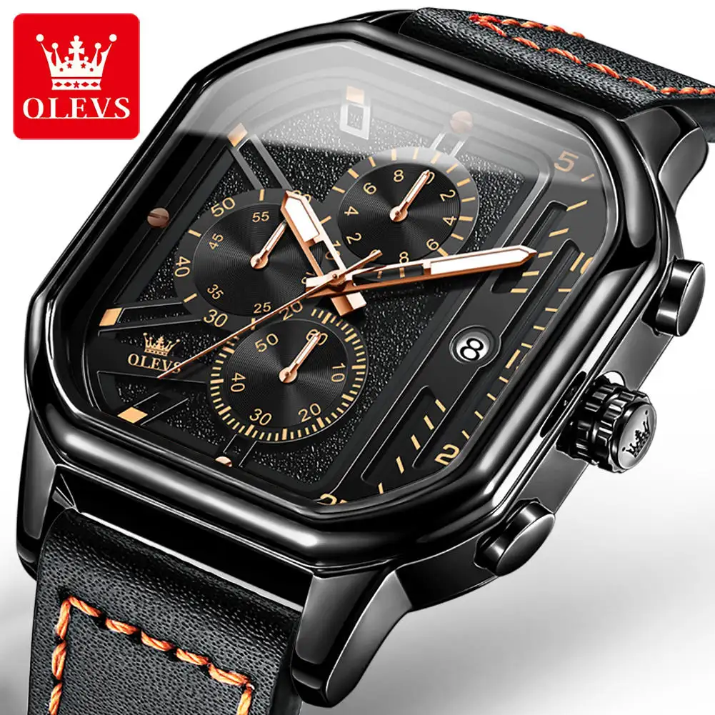 OLEVS 9950 New Fashion Simple Style Luxury Brand Men Watches Genuine Leather Quartz Wrist Watch For Men