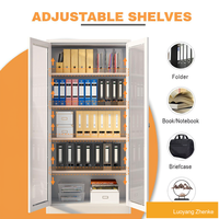 Armoire de classement de bureau en acier KD, non assemblée, personnalisable, avec 2 portes vitrées et 5 étagères réglables, en métal